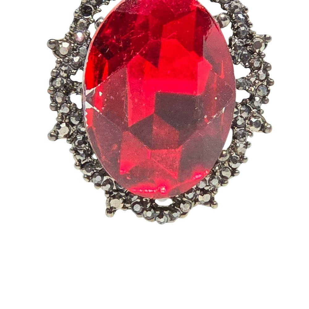 Vintage Red Rhinestone Pendant Necklace Black Tone Chain Statement Gothic Y2K 90 - Picture 5 of 9